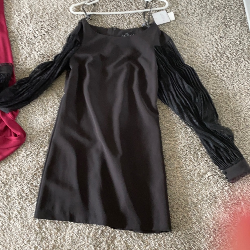 Black off the shoulder lace sleeve dress